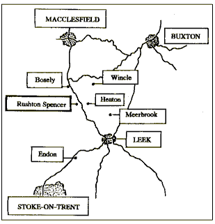Map of the area around Rushton Spencer